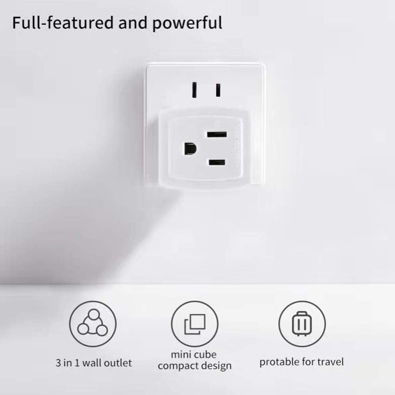 SYCON Adapter Outlet Extender, 2-Prong to 3-Prong Mini Wall Plug, Multi Outlet Splitter with 3 Outlets - Image 5