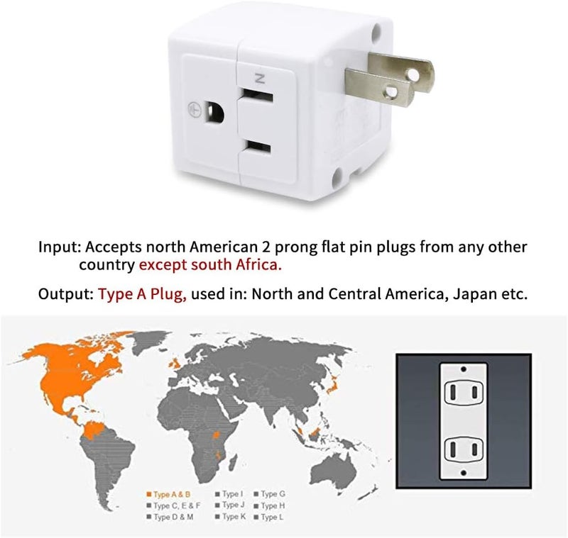 SYCON Adapter Outlet Extender, 2-Prong to 3-Prong Mini Wall Plug, Multi Outlet Splitter with 3 Outlets - Image 3