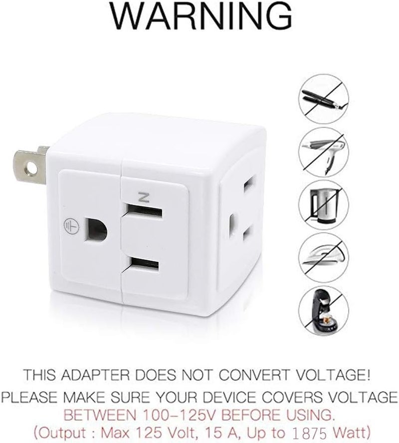 SYCON Adapter Outlet Extender, 2-Prong to 3-Prong Mini Wall Plug, Multi Outlet Splitter with 3 Outlets - Image 4