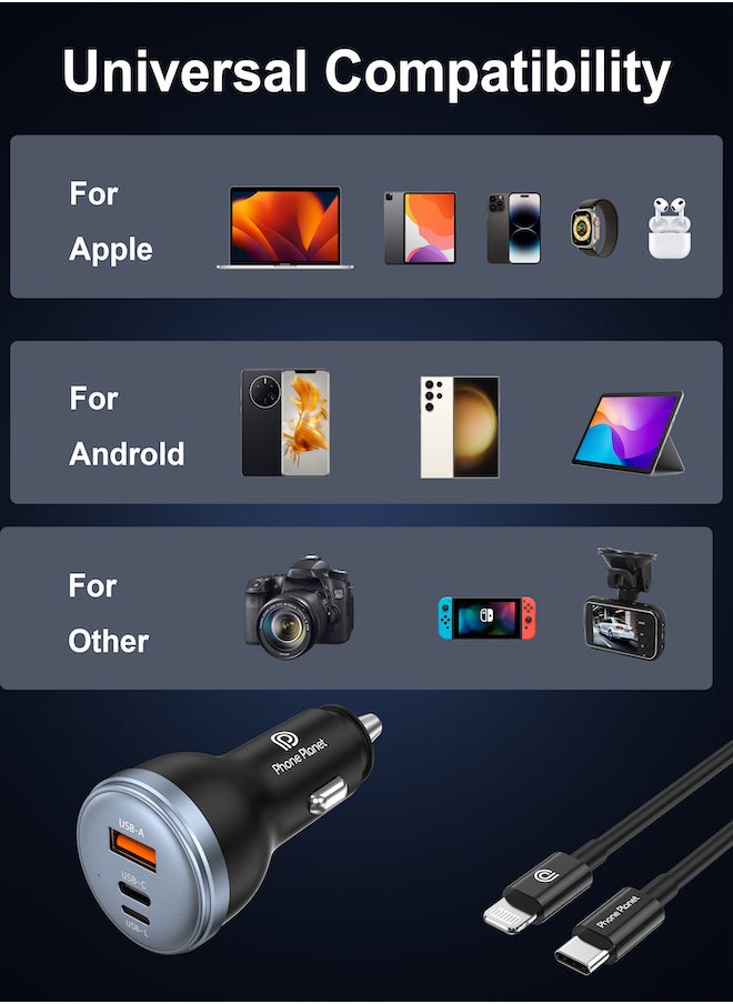 USB C Car Charger, Compatible With Apple 80 Watt Fast USB Car Charger Plug with PD&QC 3.0 Multi Port Compatible with iPhone