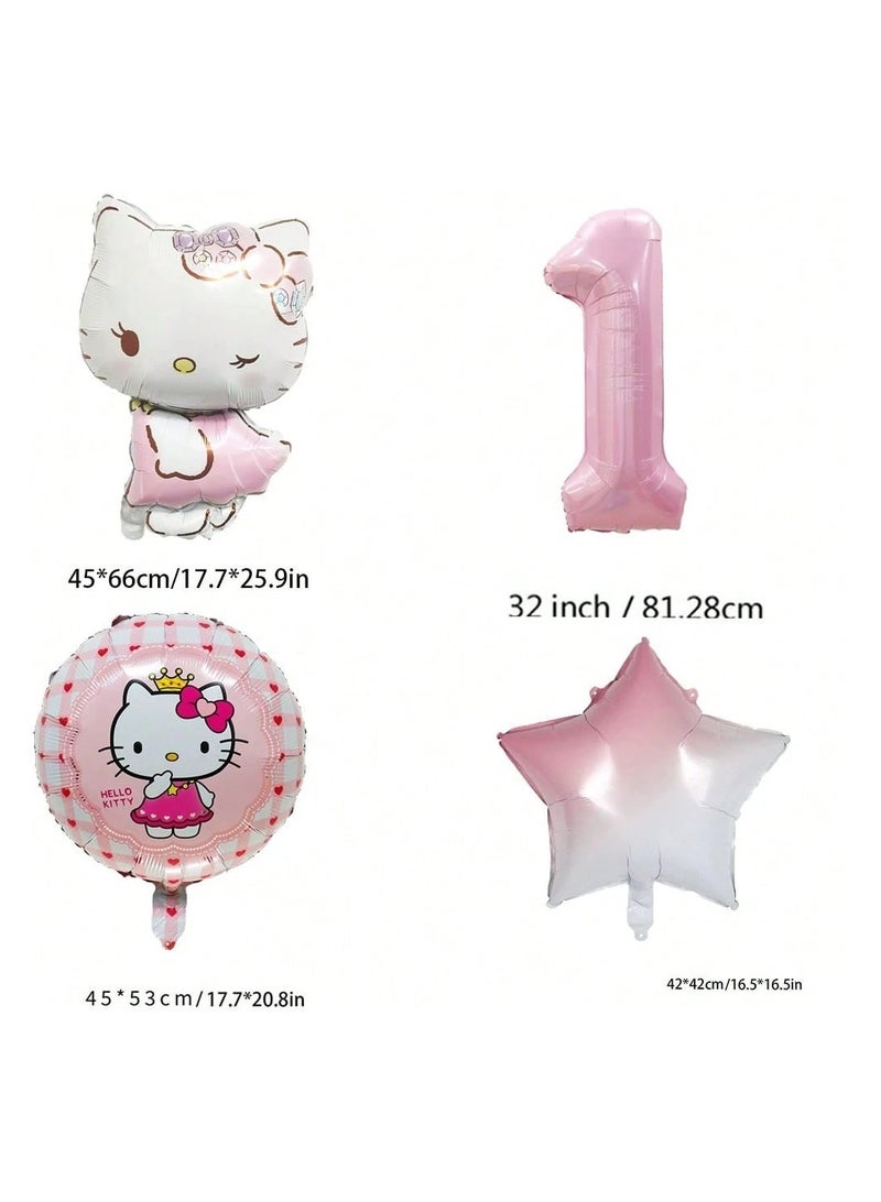 بالونات اعياد ميلاد مجموعه من 4 بالونات مصممه بشخصية هيلو كيتي و بالون رقم 5 باللون الوردي - Image 2