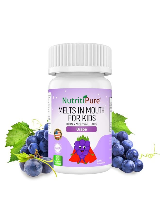 NutritiPure NutriPure Kids Chewable Iron Supplement, Ferronyl® Carbonyl Iron 9 mg, Vitamin C 30 mg, Grape Flavor, 90 Tablets (1 Bottle)  - Image 1