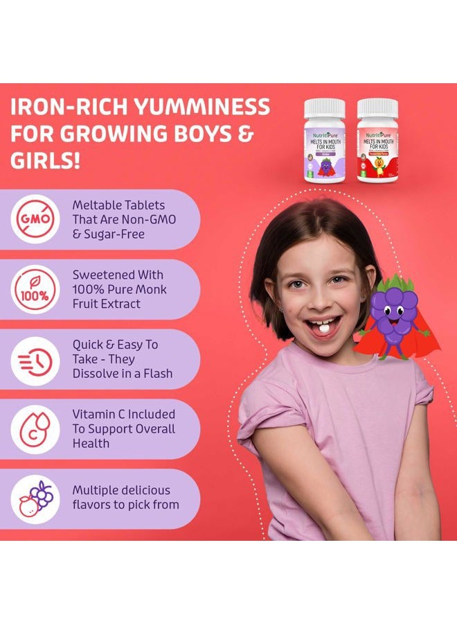 NutritiPure NutriPure Kids Chewable Iron Supplement, Ferronyl® Carbonyl Iron 9 mg, Vitamin C 30 mg, Grape Flavor, 90 Tablets (1 Bottle)  - Image 2
