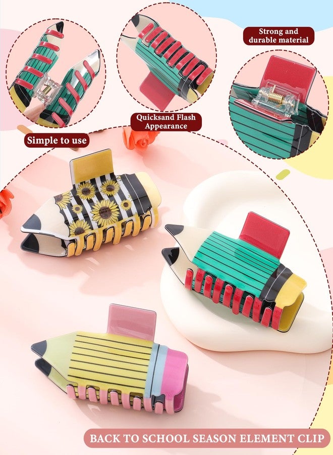 HAIMEIKANG 3 Pcs Pencil Hair Claw Clips for Teacher - Back-to-School Themed Cute Hair Barrettes - Teacher Appreciation Gifts, Party Costume, Christmas Accessories for Thick/Thin Hair - Image 2