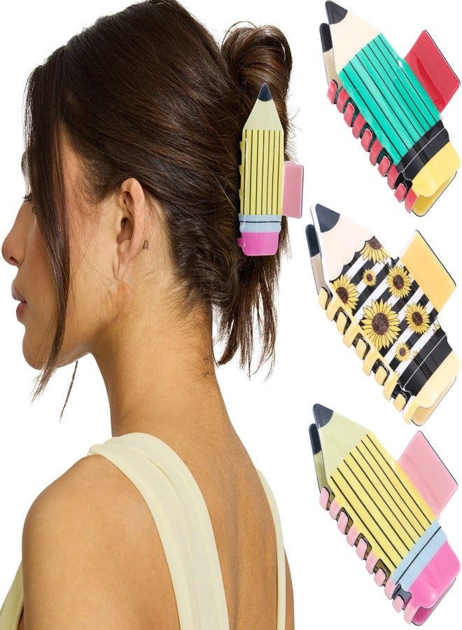 HAIMEIKANG 3 Pcs Pencil Hair Claw Clips for Teacher - Back-to-School Themed Cute Hair Barrettes - Teacher Appreciation Gifts, Party Costume, Christmas Accessories for Thick/Thin Hair - Image 1