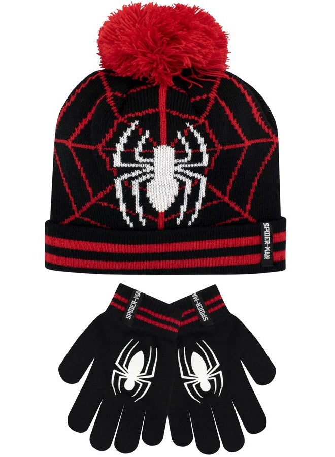 MARVEL Kids Winter Hat and Gloves Set Spiderman Black One Size - Image 1