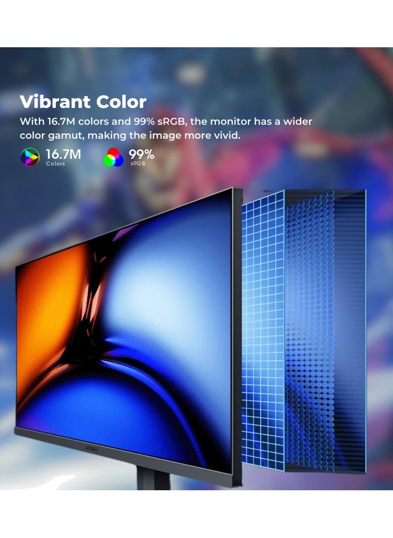 KOORUI - 24 FHD IPS Gaming Monitor, Ultra Slim Frame, 165Hz Refresh Rate, 1ms Response Time, 99% sRGB, FreeSync (G-Sync Compatible) VESA Mountable, HDMI / DisplayPort, Black | 24E3 - Image 1