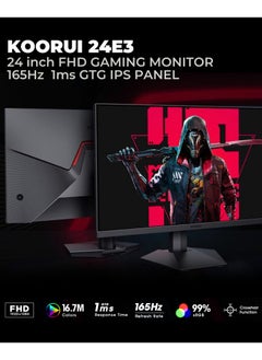 KOORUI 24 FHD IPS Gaming Monitor, Ultra Slim Frame, 165Hz Refresh Rate, 1ms Response Time, 99% sRGB, FreeSync (G-Sync Compatible) VESA Mountable, HDMI / DisplayPort, Black | 24E3  - Image 4