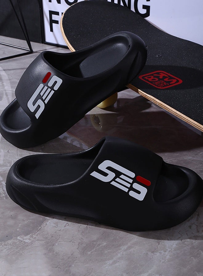 Ses Black summer outdoor wear-resistant home bathroom non-slip bathing soft bottom men's slippers (44-45EUR) - Image 5