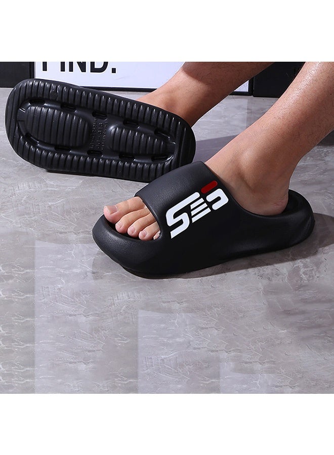 Ses Black summer outdoor wear-resistant home bathroom non-slip bathing soft bottom men's slippers (44-45EUR) - Image 4