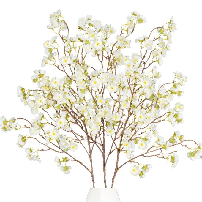 3PCS ARTIFICIAL CHERRY BLOSSOM FLOWERS 405IN SILK CHERRY BLOSSOM BRANCHES LONG STEMS FAKE WHITE FLOWERS ARRANGEMENTS FOR WEDDING HOME JAPANESE SAKURA ROOM DECOR