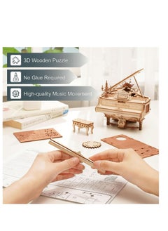 Robotime ROKR Magic Piano Mechanical Music Box 3D Wooden Puzzle AMK81, Assembly Brain Teaser 3D Wooden Puzzle DIY Build Model Crafts Kits, Unique Gifts and Home Decor for Teens or Adults  - Image 2