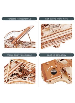 Robotime ROKR Magic Piano Mechanical Music Box 3D Wooden Puzzle AMK81, Assembly Brain Teaser 3D Wooden Puzzle DIY Build Model Crafts Kits, Unique Gifts and Home Decor for Teens or Adults  - Image 4
