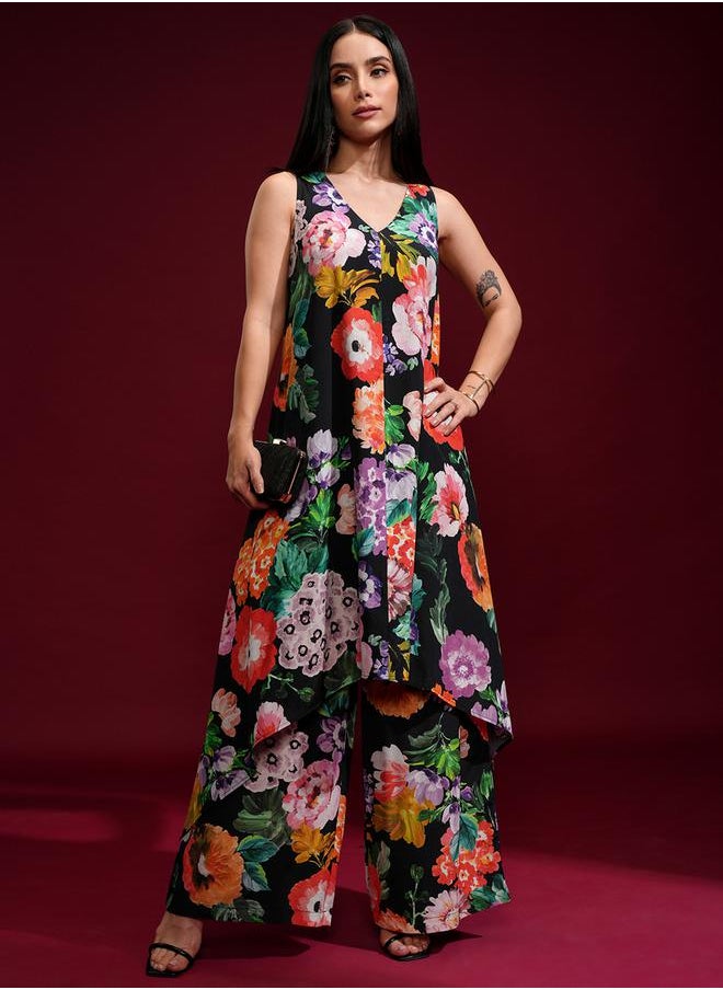 Vishudh - Floral Printed Sleeveless Tunic and Pants Co-Ords by Styli - Image 1