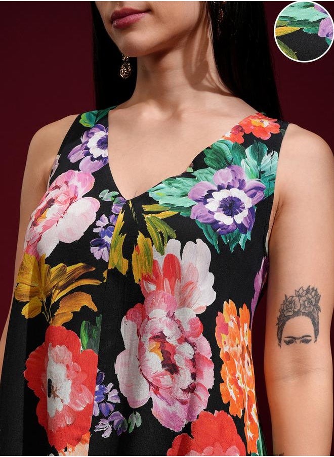 Vishudh - Floral Printed Sleeveless Tunic and Pants Co-Ords by Styli - Image 1