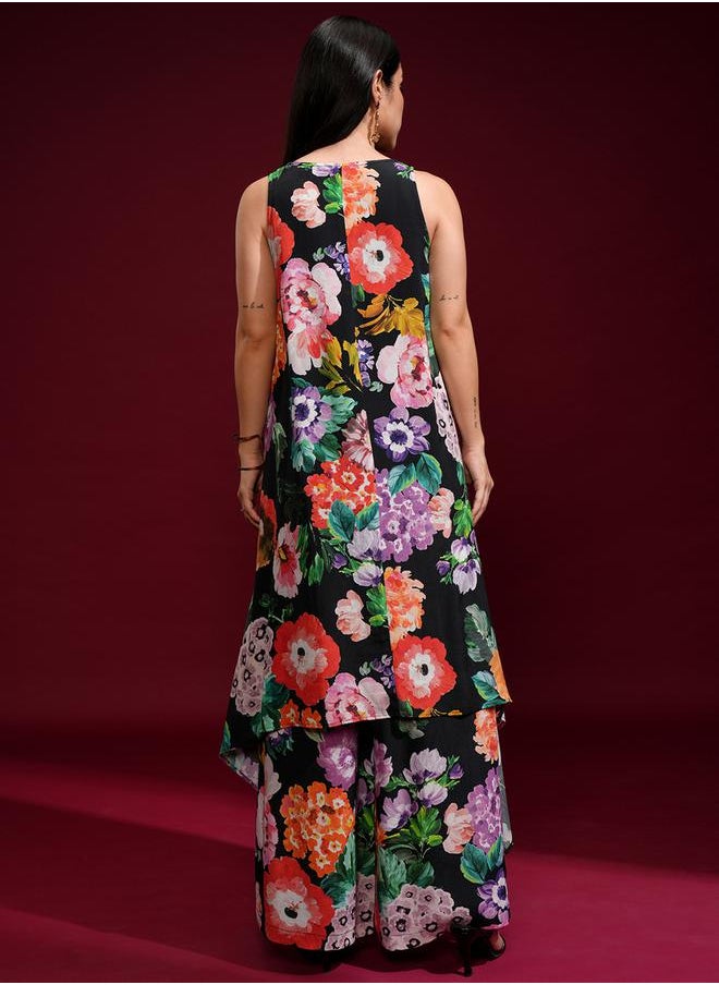 Vishudh - Floral Printed Sleeveless Tunic and Pants Co-Ords by Styli - Image 1