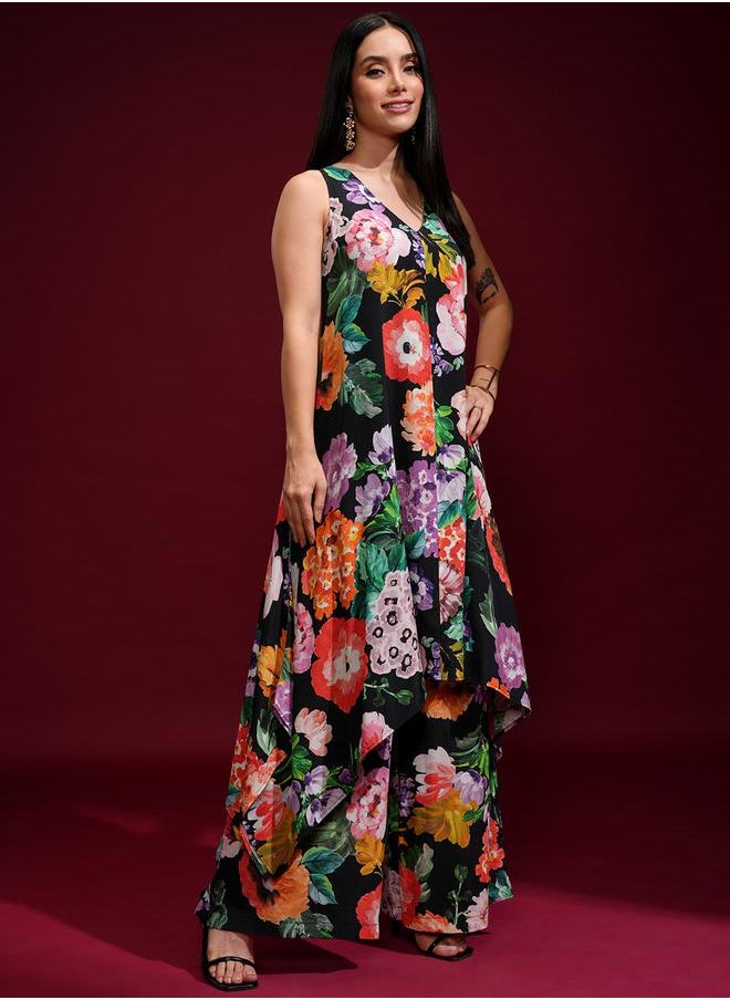 Vishudh - Floral Printed Sleeveless Tunic and Pants Co-Ords by Styli - Image 1