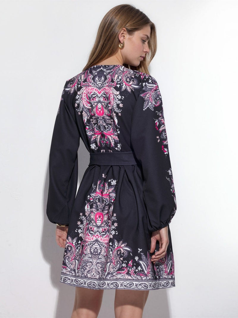 Jennyfer Belted Mini Dress with V-Neck in Paisley - Image 3
