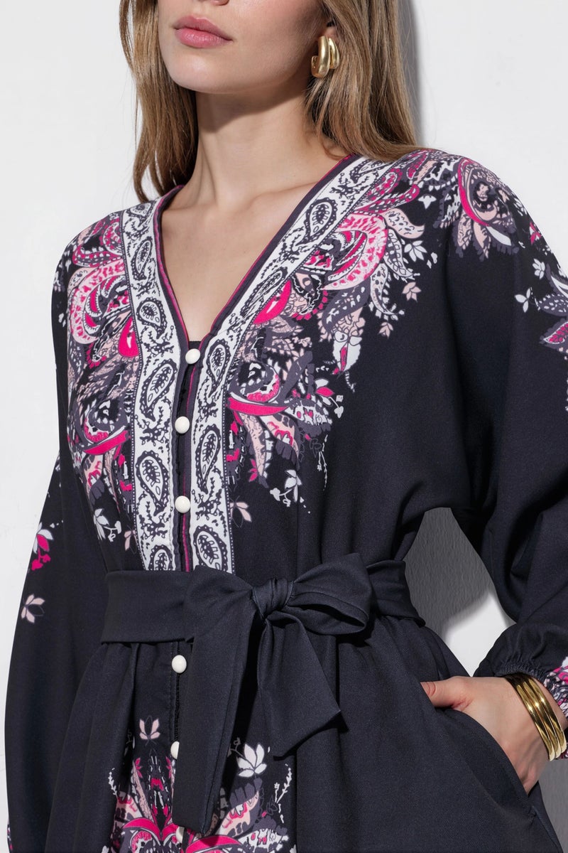 Jennyfer Belted Mini Dress with V-Neck in Paisley - Image 4