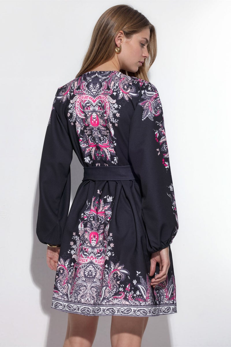 Jennyfer Belted Mini Dress with V-Neck in Paisley - Image 3