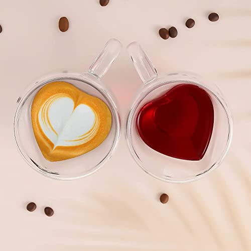 ZROY ENTERPRISE Premium Classic Heart Shaped Pack of 2Transparent Double Walled Insulated Glass Coffee Mugs or Tea Cups with Unique Handle (Heart, 2) - Image 4