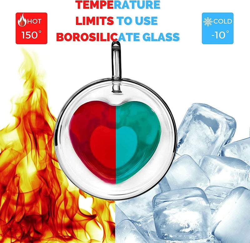 ZROY ENTERPRISE Premium Classic Heart Shaped Pack of 2Transparent Double Walled Insulated Glass Coffee Mugs or Tea Cups with Unique Handle (Heart, 2) - Image 2
