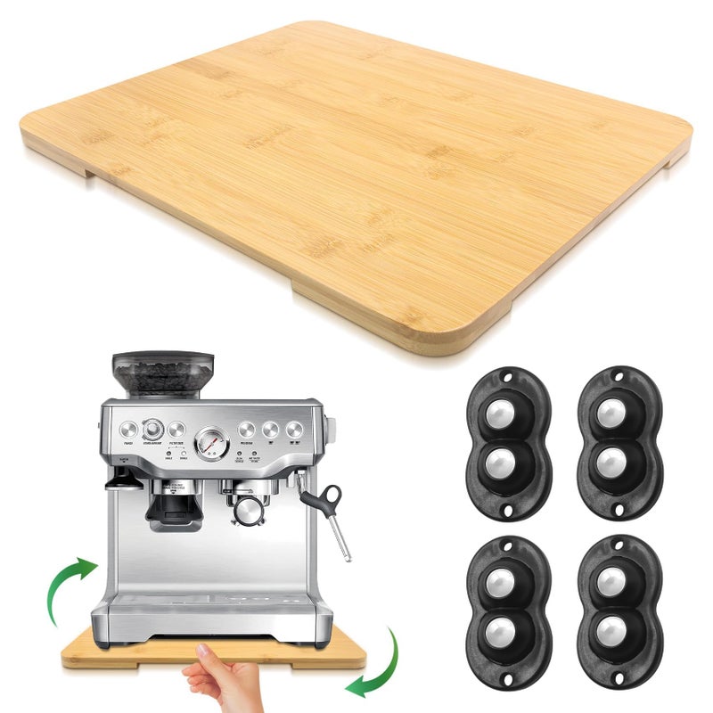 Taladad Appliance Slider 360Â° Rolling Tray for Coffee Maker Bamboo Coffee Pot Slider Tray for Countertop Rotation Sliding Tray with Wheels, Appliances Mat Easily from Under The Cabinet Natural(15.7"Ã—13") - Image 1