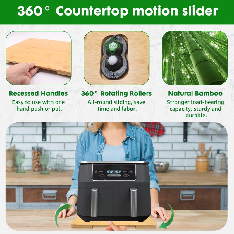 Taladad Appliance Slider 360Â° Rolling Tray for Coffee Maker Bamboo Coffee Pot Slider Tray for Countertop Rotation Sliding Tray with Wheels, Appliances Mat Easily from Under The Cabinet Natural(15.7"Ã—13") - Image 4