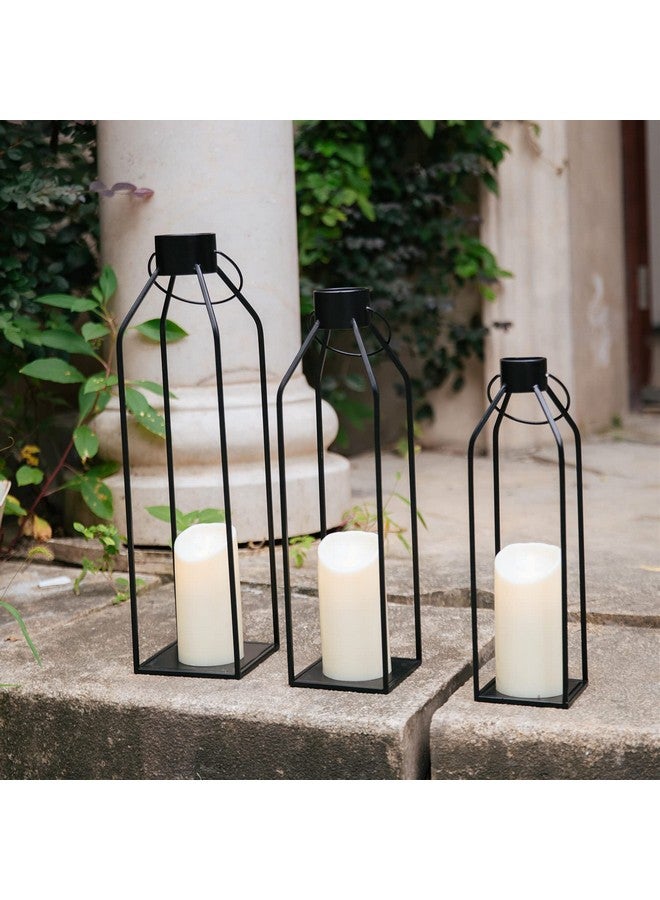 HPC DEC R OUR HAPPY PLACE HPC Decor 22'' 19'' 16'' Lanterns Decorative w/Flickering Timer Candles- Tall Large Black Metal Candle Lanterns Set of 3- Modern Farmhouse Lanterns Decor for Indoor,Outdoor,Tabletop,Porch (No Glass)  - Image 2