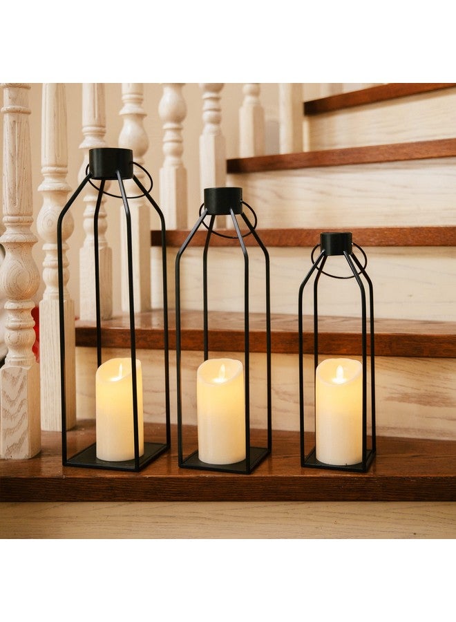HPC DEC R OUR HAPPY PLACE HPC Decor 22'' 19'' 16'' Lanterns Decorative w/Flickering Timer Candles- Tall Large Black Metal Candle Lanterns Set of 3- Modern Farmhouse Lanterns Decor for Indoor,Outdoor,Tabletop,Porch (No Glass)  - Image 1
