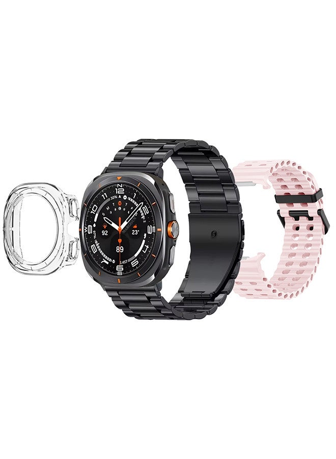 Kalobee حزمة ساعة SK7 الذكية الفائقة مع الملحقات بما في ذلك 1 حزام من الفولاذ المقاوم للصدأ الأسود 1 حزام سيليكون وردي وكابل شحن وحافظة واقية من TPU - Image 3