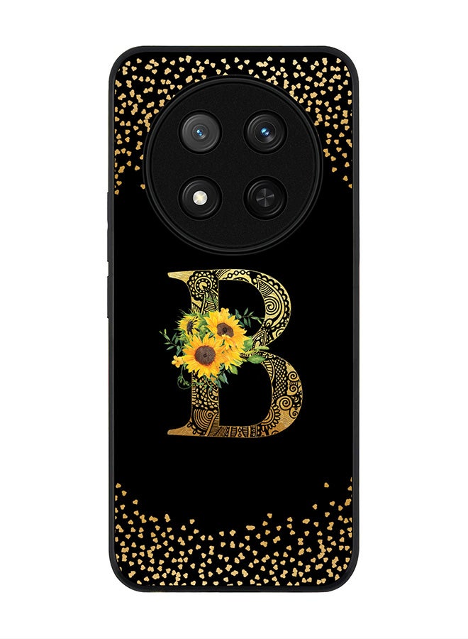 Stylizedd غطاء لهاتف Honor X9c / Honor Magic7 Lite 5G، حماية كاميرا نحيفة، غطاء هاتف مضاد للصدمات - مونوغرام زهور مخصص - ب (أسود) - Image 1