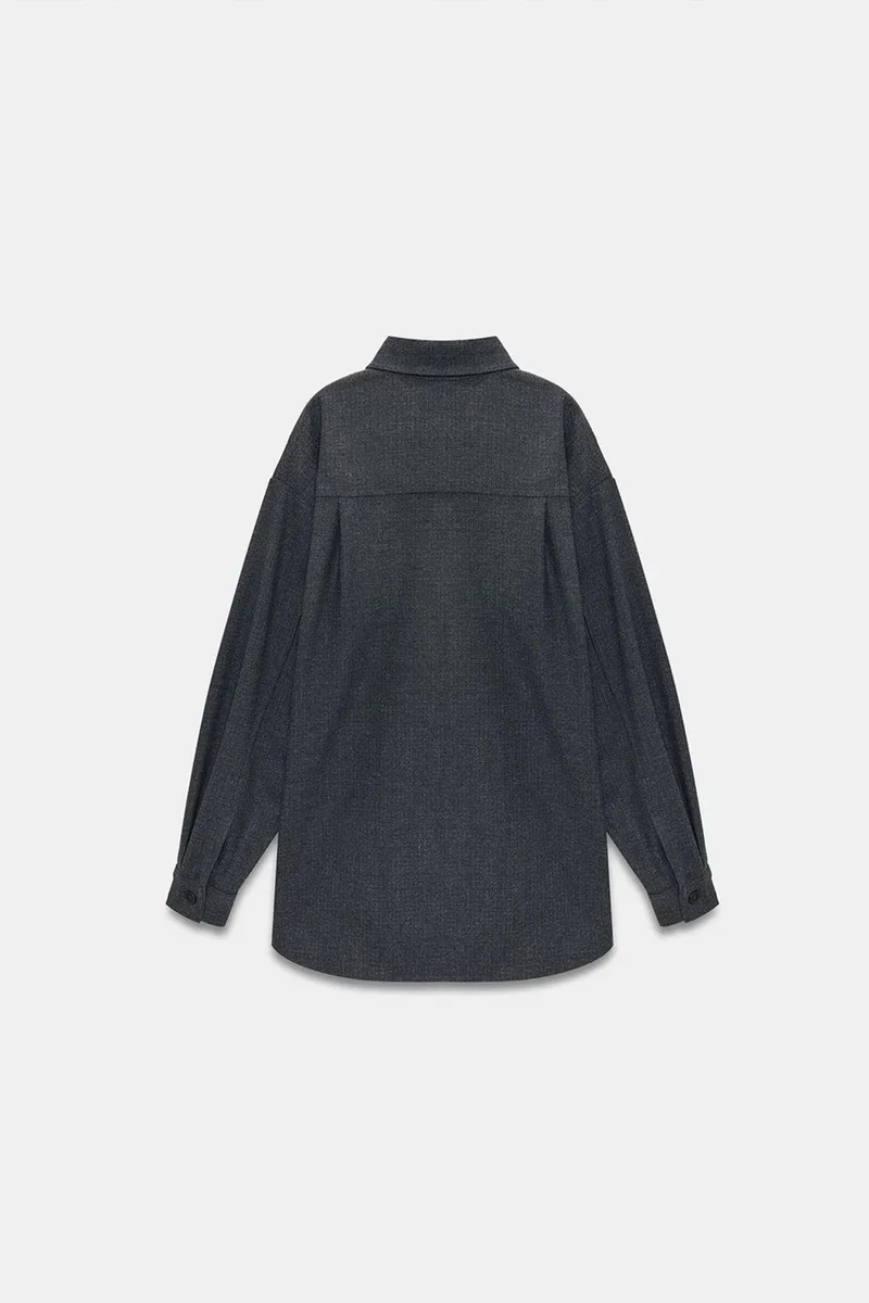 Dilvin Charcoal Grey DILVIN Oversized Long-sleeve Micro-pattern Shirt for Women | Best Price UAE