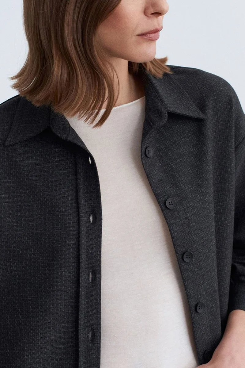 Dilvin Charcoal Grey DILVIN Oversized Long-sleeve Micro-pattern Shirt for Women | Best Price UAE
