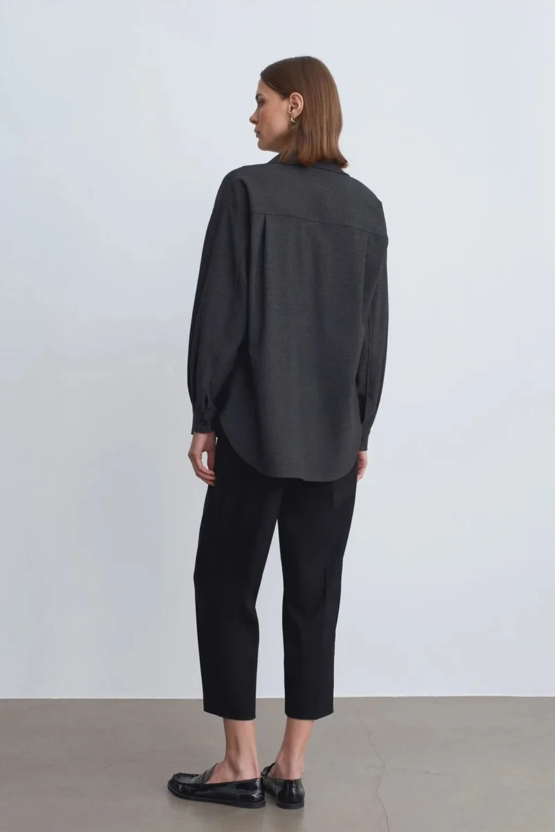 Dilvin Charcoal Grey DILVIN Oversized Long-sleeve Micro-pattern Shirt for Women | Best Price UAE