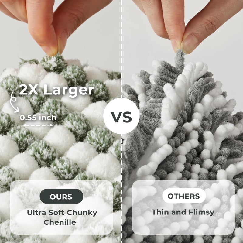 FRESHMINT Chunky Ombre Chenille Bathroom Rug 20""x32""  Water Absorbent Soft Bath Rugs for Bathroom Floor  Thick Non Slip Bath Mat Washable Quick Dry Shower Mats  Sage Green and White - Image 2