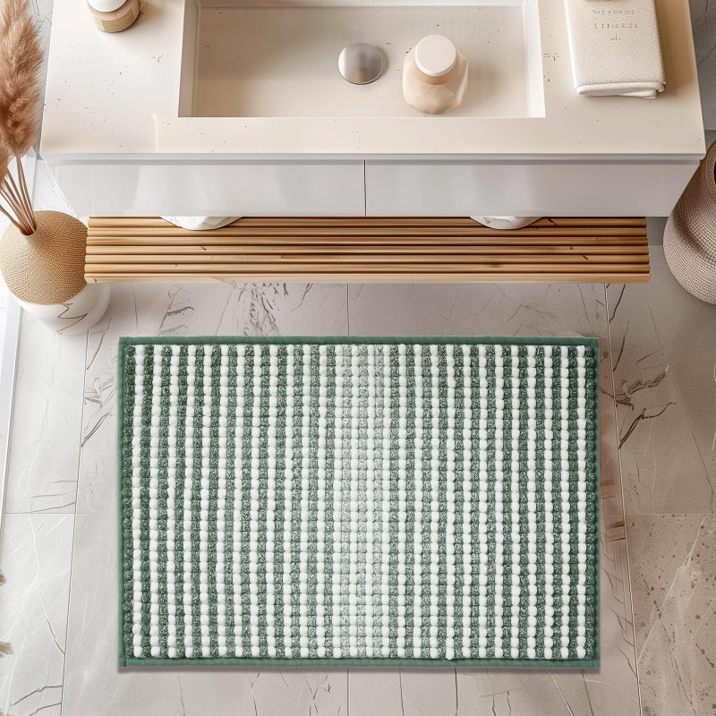 FRESHMINT Chunky Ombre Chenille Bathroom Rug 20""x32""  Water Absorbent Soft Bath Rugs for Bathroom Floor  Thick Non Slip Bath Mat Washable Quick Dry Shower Mats  Sage Green and White - Image 1