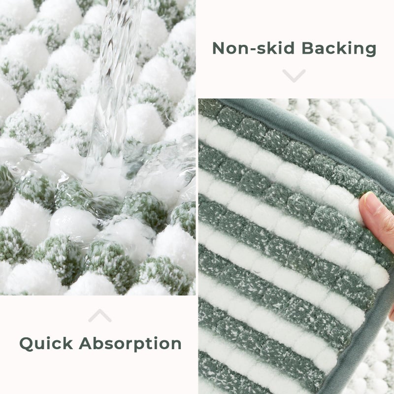 FRESHMINT Chunky Ombre Chenille Bathroom Rug 20""x32""  Water Absorbent Soft Bath Rugs for Bathroom Floor  Thick Non Slip Bath Mat Washable Quick Dry Shower Mats  Sage Green and White - Image 4