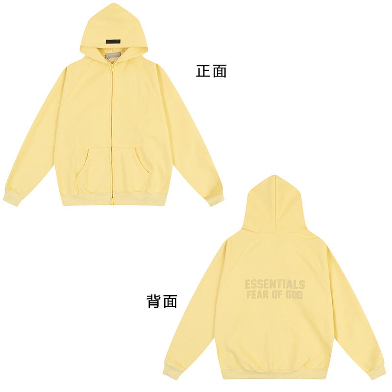 FOG ESSENTIALS Hoodie Autumn Winter Plush Zip Jacket Warm yellow 