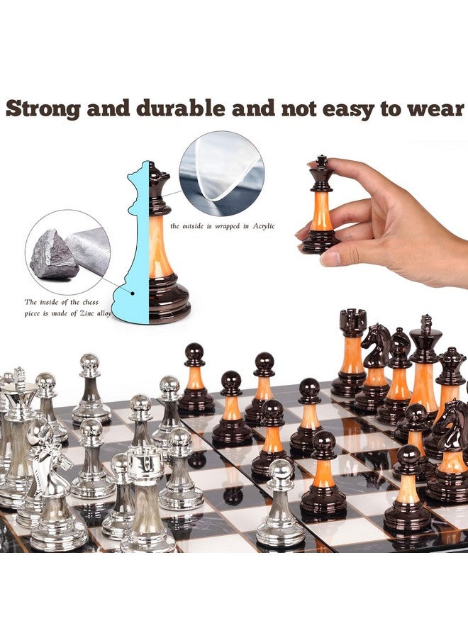 Agirlgle 15" Large Chess Set for Adults Kids with Weighted Acrylic Chess Pieces 3.5" King & Portable Folding Marbling Wooden Chess Board Travel Chess Sets Family Board Game Gift - Elegant Classic Chess Game - Image 5