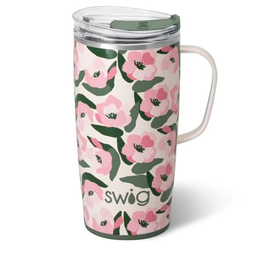 Swig Life 22oz Travel Mug Insulated Tumbler with Handle and Lid Travel Coffee Mug Cup Holder Friendly Stainless Steel 22 oz Tumbler Reusable Insulated with Lid Sweet Pea - Image 1