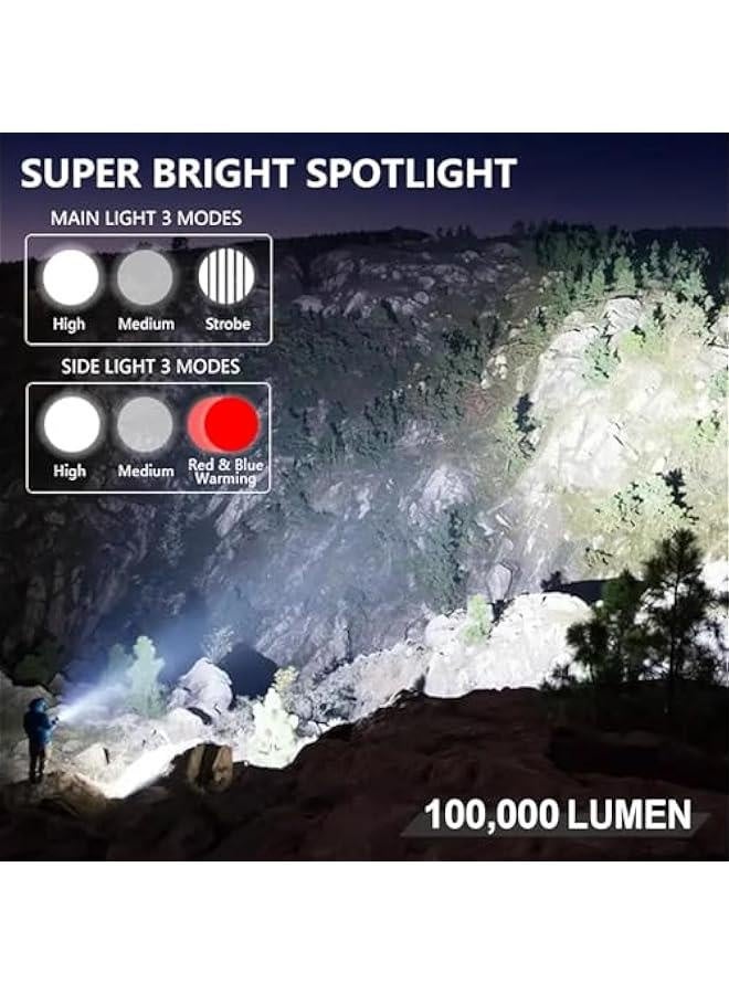 مصباح يدوي قابل لإعادة الشحن - 100000 لومن مصباح يدوي LED مع ضوء COB وألواح شمسية - خفيف الوزن ومحمول لاستخدامه في الصيد، والقوارب، والملاحة البحرية - Image 2