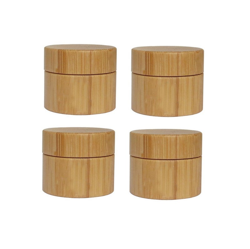 SYBL 4PCS 5ML5g017oz Empty Refillable Eco Bamboo Shell PP Inner Cream Jars Bottles Container Sample Storage With Screw Cap for Cosmetic Lip Balm Creams Lotion Eye Cream Sample Packing Ointments