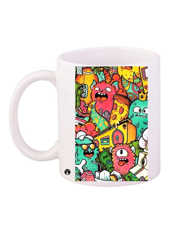 RYN Cartoon Printed Coffee Mug White/Yellow/Pink 11ounce