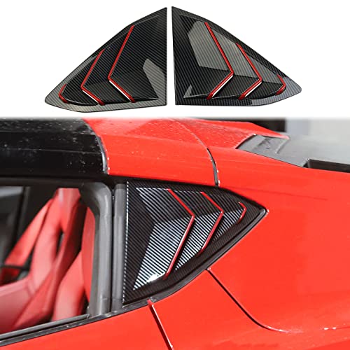 crosselec Carbon Fiber Side Window Louvers Air Vent Shades Cover Trim for Chevrolet Corvette C8 Coupe 2020-2025 (Carbon Fiber-Red Line) - Image 1