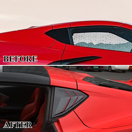 crosselec Carbon Fiber Side Window Louvers Air Vent Shades Cover Trim for Chevrolet Corvette C8 Coupe 2020-2025 (Carbon Fiber-Red Line) - Image 5
