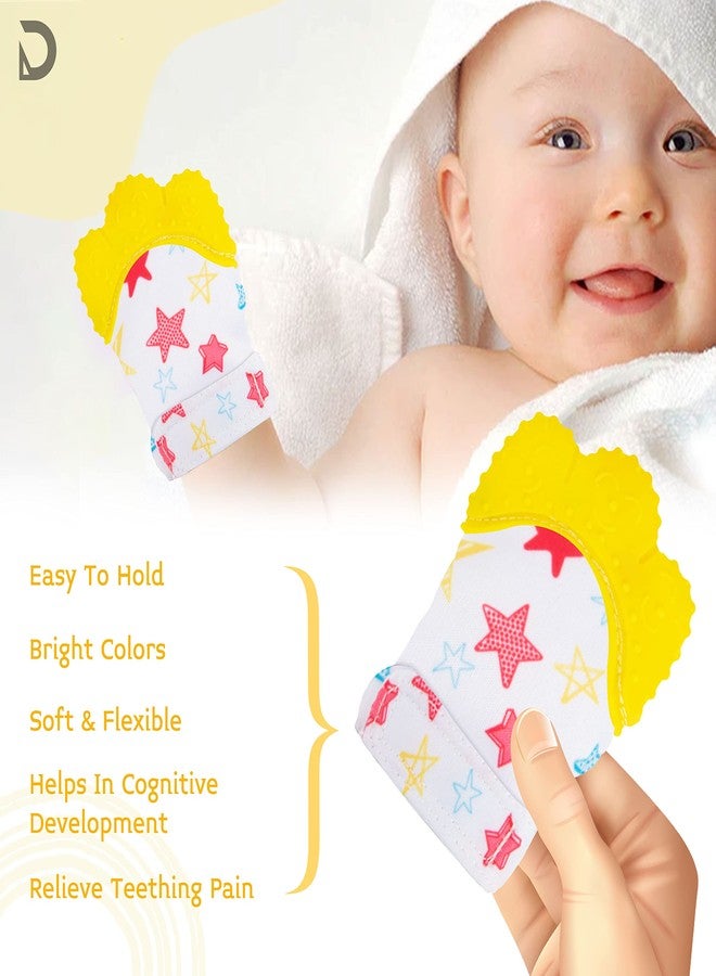 DaKos Teething Mitten, Soft Food-Grade Silicone Teether Mitten Glove Handy Teething Mit Toy for Self-Soothing, BPA-Free, for 3?12 Months Infants (Star Yellow, Pack of 1) - Image 3