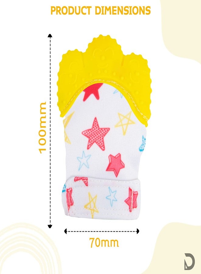 DaKos Teething Mitten, Soft Food-Grade Silicone Teether Mitten Glove Handy Teething Mit Toy for Self-Soothing, BPA-Free, for 3?12 Months Infants (Star Yellow, Pack of 1) - Image 4