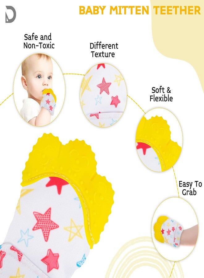DaKos Teething Mitten, Soft Food-Grade Silicone Teether Mitten Glove Handy Teething Mit Toy for Self-Soothing, BPA-Free, for 3?12 Months Infants (Star Yellow, Pack of 1) - Image 2