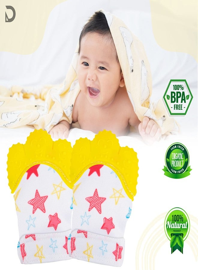 DaKos Teething Mitten, Soft Food-Grade Silicone Teether Mitten Glove Handy Teething Mit Toy for Self-Soothing, BPA-Free, for 3?12 Months Infants (Star Yellow, Pack of 1) - Image 5